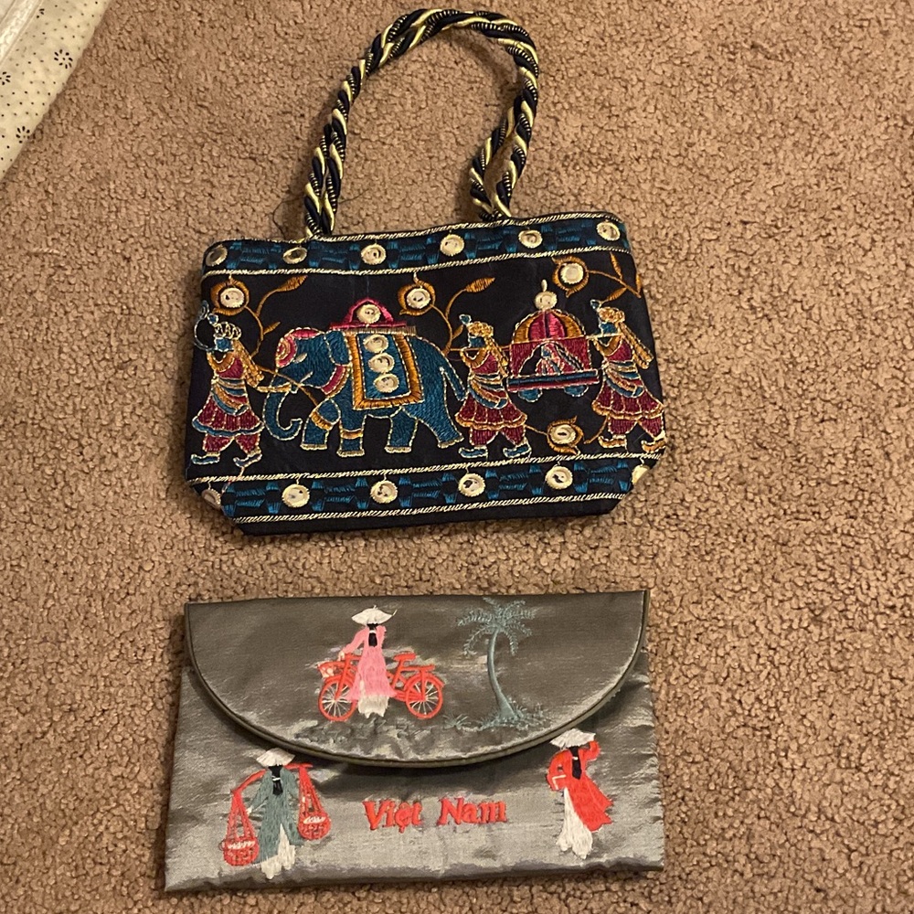 Two vintage ethnic bags‎ , embroidered, mirrored